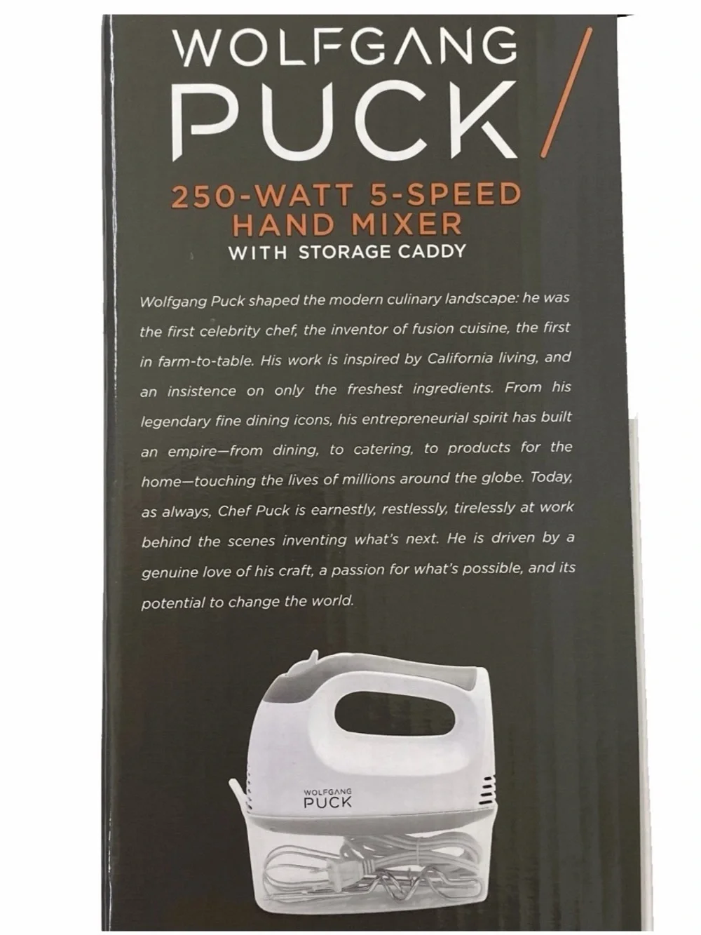 Wolfgang Puck 250W 5-Speed Hand Mixer Set w/ Storage Caddy, Beaters, Hooks